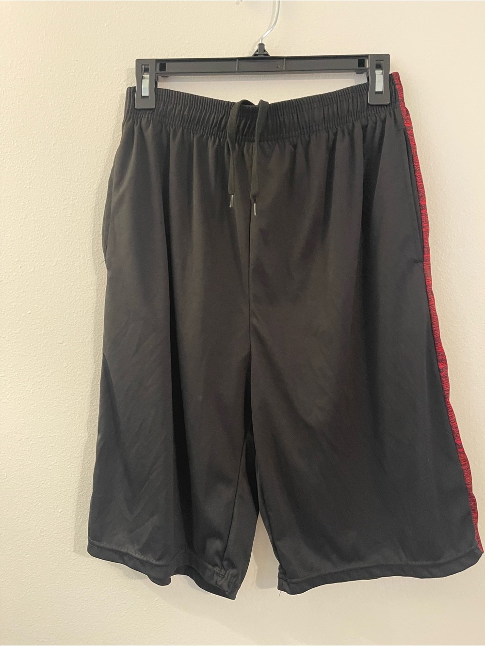 Men's Black Athletic Shorts with Red Side Accent